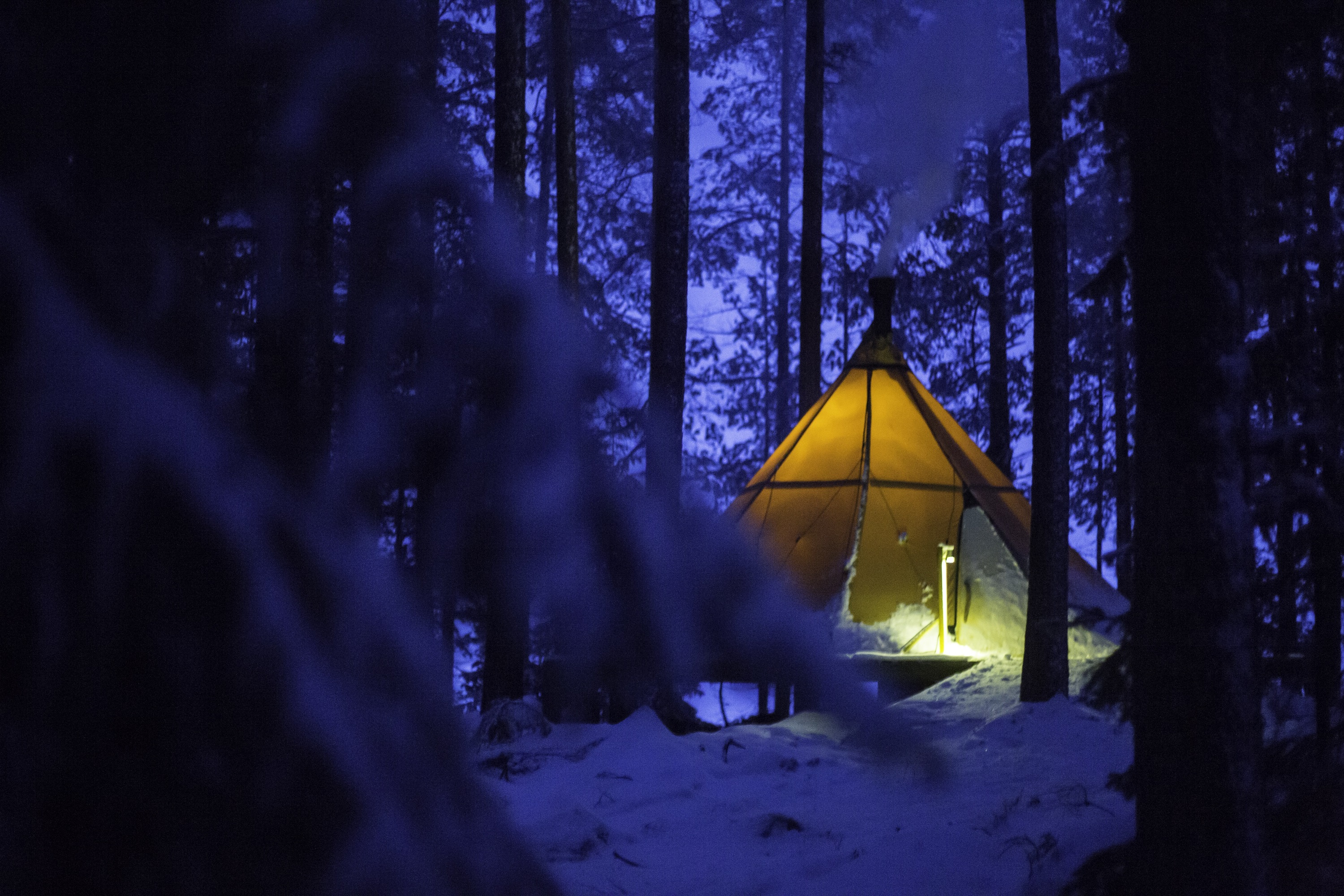 Outside in winter at Aurora Safari Camp, Swedish Lapland
