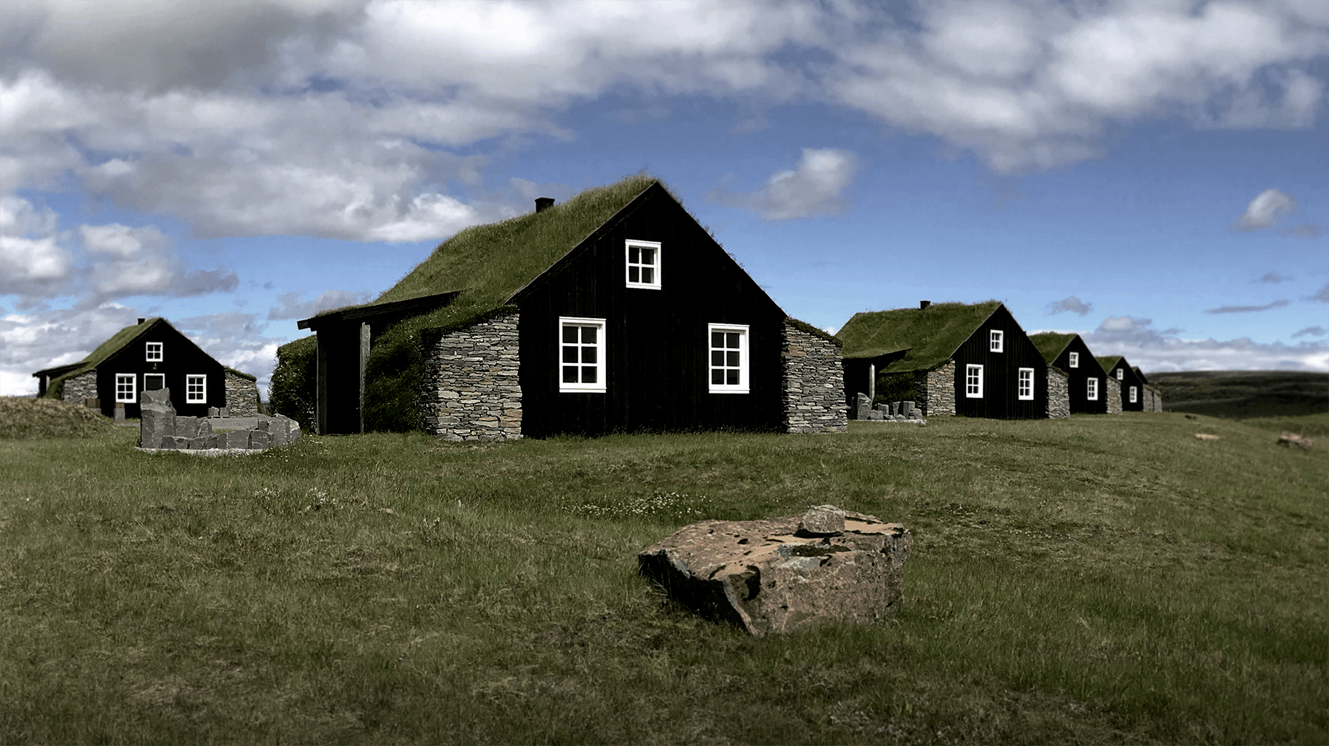Summer exterior of the Torfhus retreat in South Iceland
